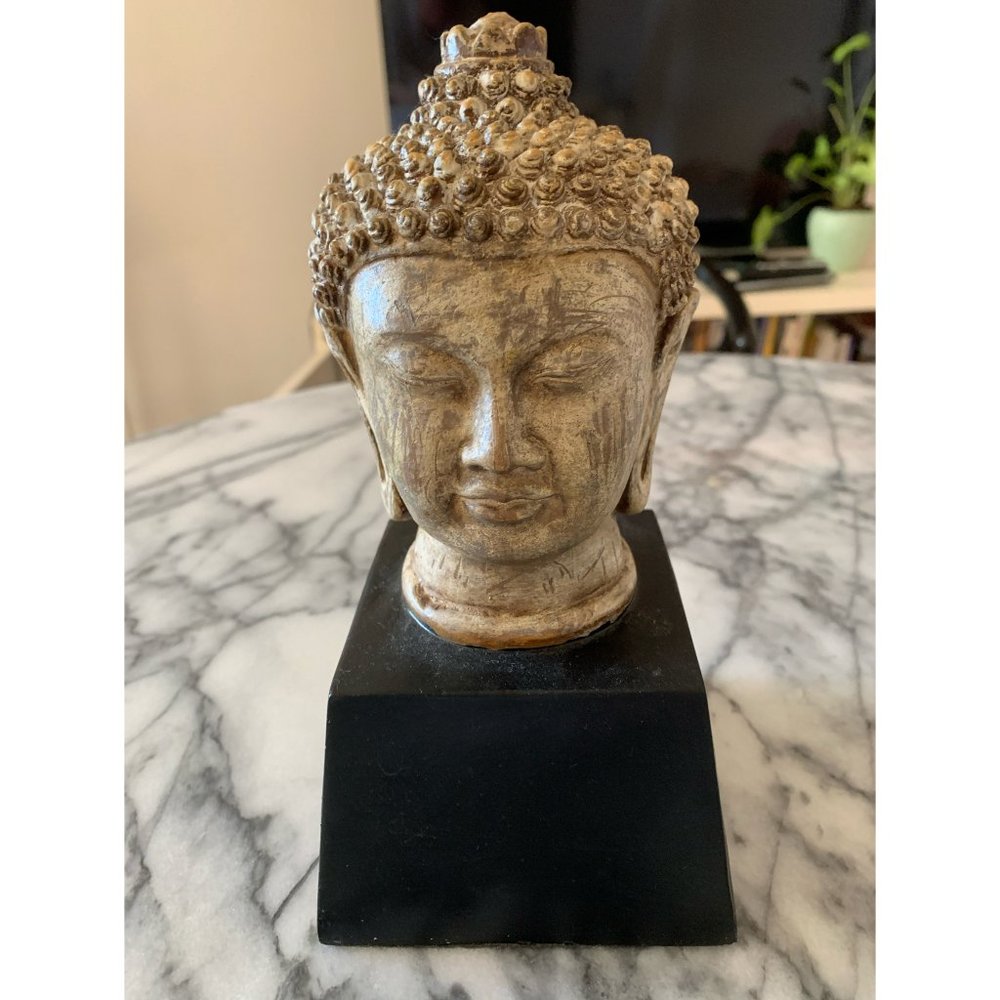 Buddha Head on a Wood Pedestal